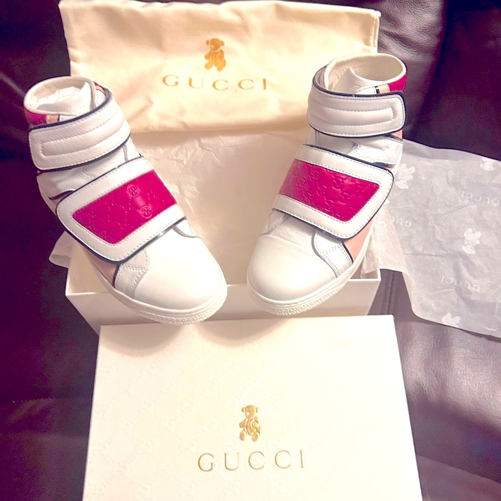 Gucci Kids White and Pink High-Top Sneakers